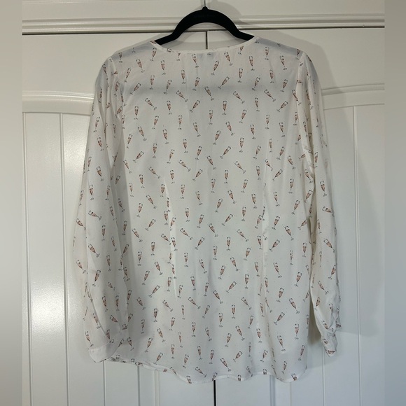 Joie White Sheer Blouse with Champagne Glasses Print. Size Large. - Picture 2 of 6